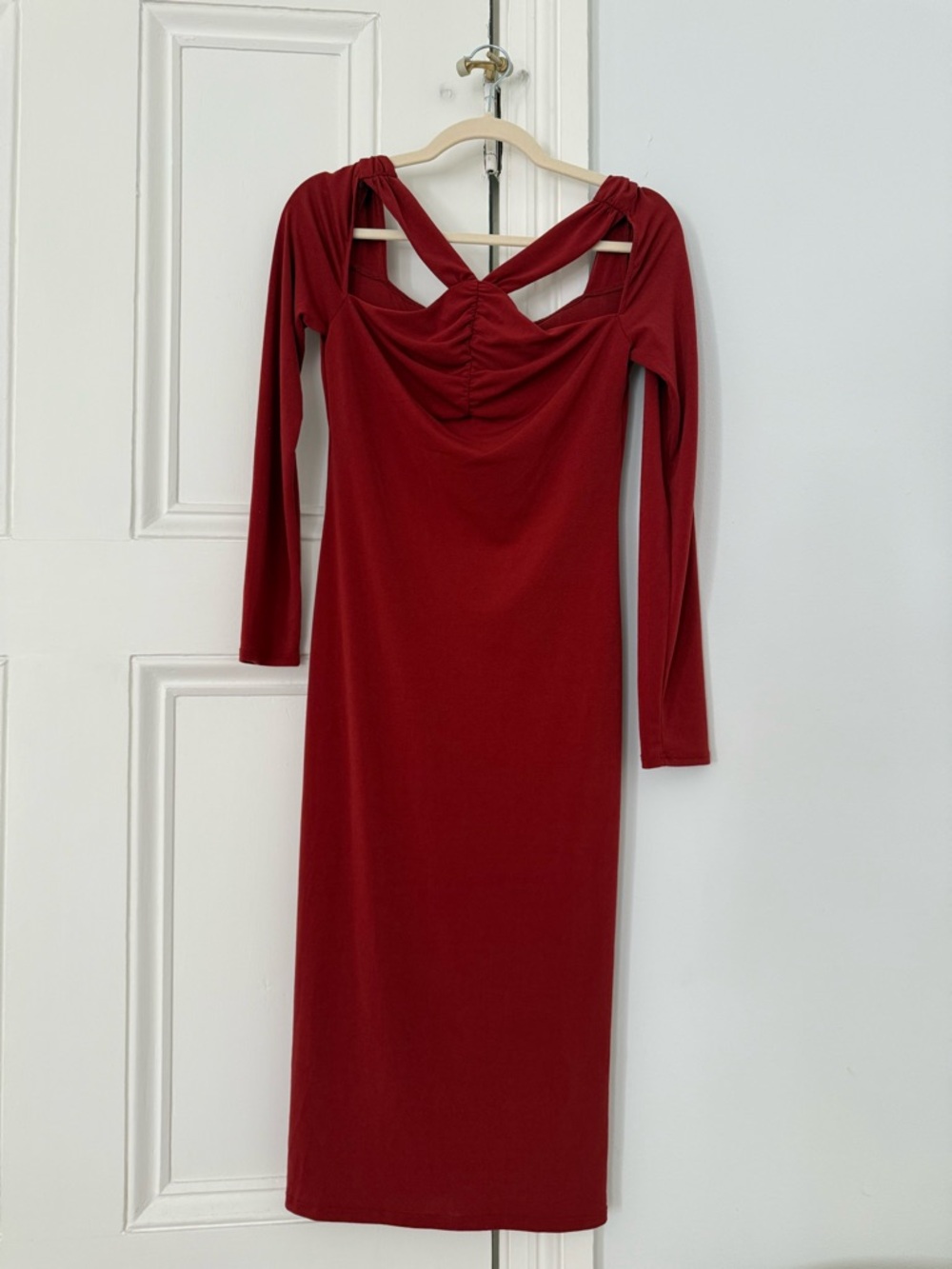 ASTR Deep Red Long-Sleeve Midi Dress